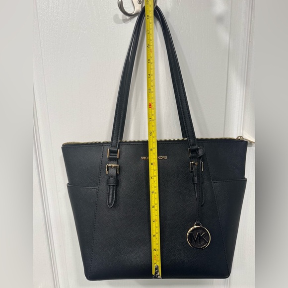 Michael Kors Charlotte Saffiano Leather Black Tote Bag Purse - Picture 7 of 8